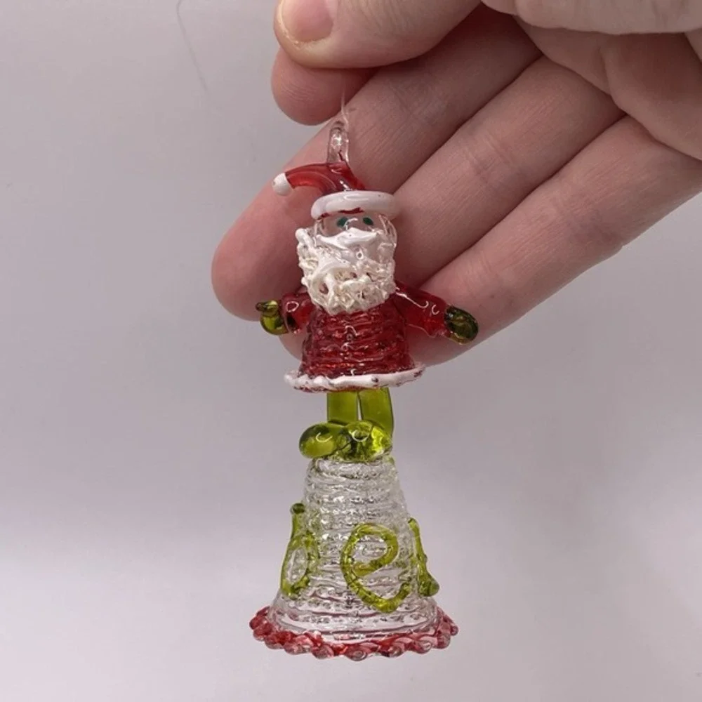 Vintage Hand Blown Spun Art Glass Santa Bell Noel‎ Christmas Ornament